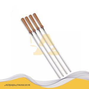 Reusable Grilling Flat Metal Iron Wooden Hand Barbecue Stick / Skewers for Meat, Shrimp, Chicken-YS-29