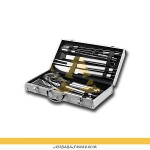 Big Handle Portable BBQ Grilling Utensils Set Aluminum Carrying Case, Basic 10-Piece Grill Set-ABB-10