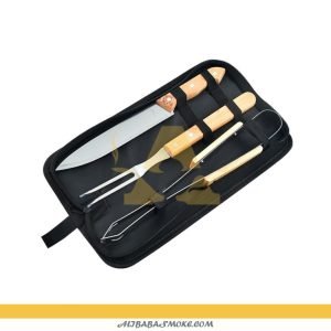 3 PCS BBQ Tool Set with Cloth Bag Outdoor/Household Stainless Steel Fork and Knife Set River Wooden Handle-BWH-3