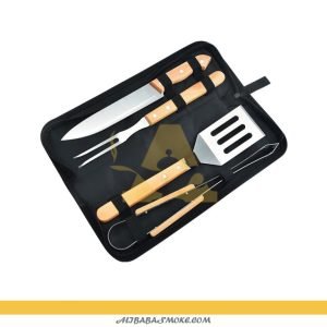 4 PCS BBQ Tool Set with Cloth Bag Outdoor/Household Stainless Steel Set River Wooden Handle-BWH-4